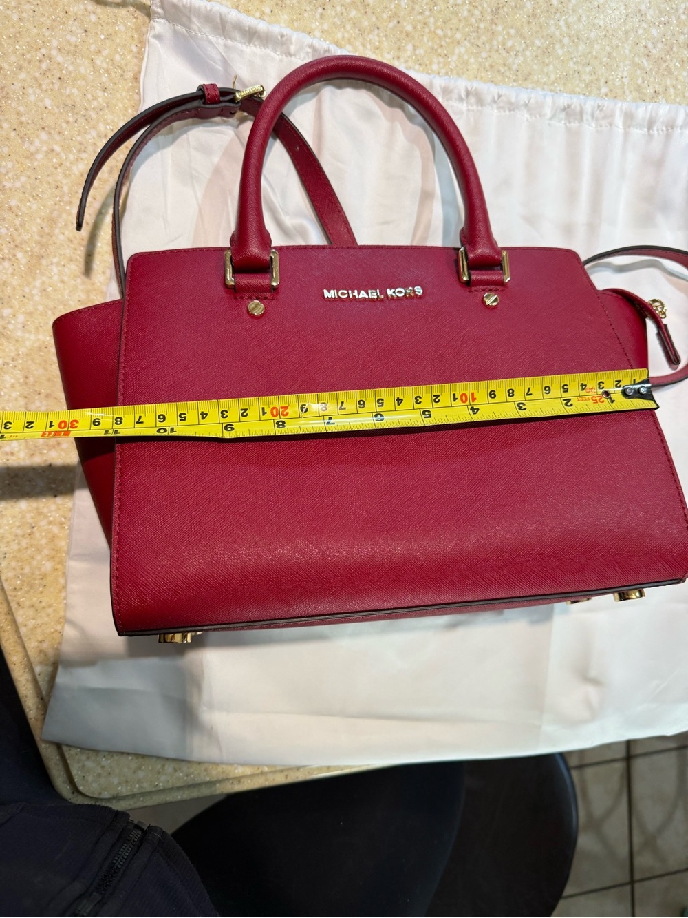 Michael Kors Cherry Red Saffiano Leather Satchel with Shoulder Strap - Picture 9 of 10